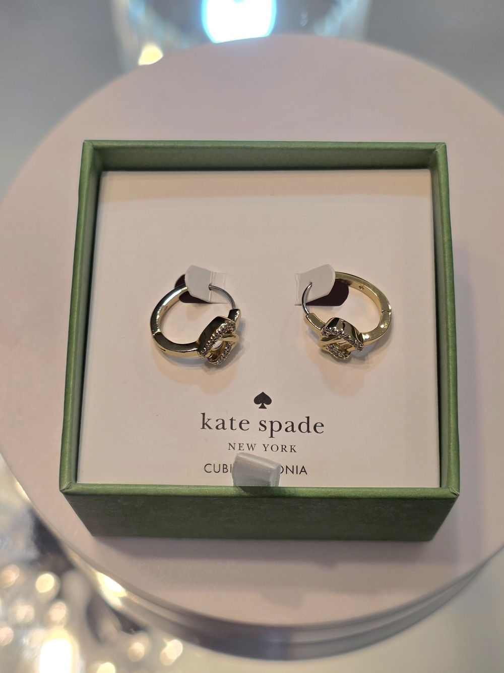 NWT Kate Spade Sailor's Knot Huggie Hoop Earrings Gold Tone Cubic Zirconia Gift